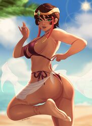 1girls ass ass_cleavage autumn_ghost beach beach_towel big_ass big_butt bikini breasts butt_crack clothed clothing dark-skinned_female female female_only karma_(league_of_legends) league_of_legends mostly_nude pool_party_series short_hair solo rating:Explicit score:89 user:AleFrye