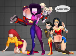 5girls arya_stark atomic_wedgie black_socks blush bondage crossover dc dc_comics english_text female female_only femdom garnet_(steven_universe) gauntlets glasses harley_quinn humiliation knee_socks kneehighs kneesocks lyotanc multiple_girls multiversus no_panties orange_socks over_shoulder over_the_knee_spanking pants_down pattern_socks red_socks scooby-doo secretly_loves_it socks spanking steven_universe text thigh_socks thighhighs tied_up velma_dinkley wedgie wonder_woman wonder_woman_(series) rating:Explicit score:119 user:dreamydawe85