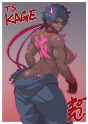 ass ass_cleavage black_sclera butt_crack dark-skinned_female demon_girl demon_horns large_breasts looking_back muscular_female neone overbite red_eyes rule_63 ryu_(street_fighter) short_hair street_fighter street_fighter_v tomboy very_short_hair rating:Explicit score:41 user:LukeTikTok