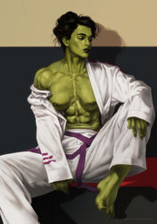 1girls abs absurd_res barefoot bjj brazilian_jiu_jitsu breasts breasts_out casual_nudity dima_ivanov exposed_breasts feet female female_focus female_only green-skinned_female green_eyes green_hair green_skin hulk_(series) karate_gi marvel marvel_comics muscular muscular_female nipples open_shirt she-hulk softcore solo_female tagme toes rating:Explicit score:193 user:Crcole331