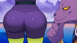 1boy 1girls animal_ears animated animated_gif anthro ass ass_shake beerus big_butt bodysuit bouncing_ass cheelai divine_wine dragon_ball dragon_ball_super dragon_ball_super_super_hero female gif green_skin loop purple_body shaking_ass shaking_butt skin_tight skindentation thick_thighs thighs vampiranhya_(artist) rating:Questionable score:294 user:Thebuki