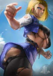 1girls android_18 annoyed ass battle_damage big_ass big_breasts blonde_hair blue_eyes boobs_and_butt_pose breasts bubble_butt busty clothes clothing dragon_ball dragon_ball_z elitenappa female female_only large_ass large_breasts looking_at_viewer looking_away nipple_bulge outdoors solo thick_thighs torn_clothes torn_clothing underboob watermark wide_hips rating:Explicit score:253 user:Rex_Hollins