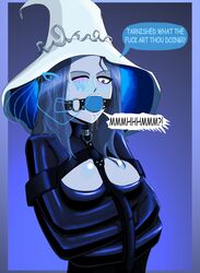  1girls blue_body blue_skin bondage elden_ring female female_only forced fromsoftware mouth_gag ranni_the_witch restrained rope tied_up witch witch_hat yokubo_art yokuboart  rating:questionable score: user:artuursz