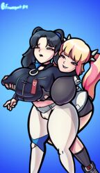 2girls big_ass big_breasts big_nipples clothed female female_only fortnite francyart34 hands_on_breasts lennox_rose_(fortnite) twintails yuri zoe_clash_(fortnite) rating:Explicit score:86 user:Francyart34