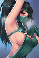 akali armpit armpit_fetish armpits facemask green_clothing league_of_legends pd sexy_armpits sideboob sideless_outfit tight_clothing rating:Explicit score:208 user:Admiral_Clittyblaster