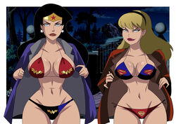 2022 2d 2girls alien alien_girl alien_look_like_human amazon artist_name big_breasts bikini black_hair blonde_hair blue_eyes breasts cleavage dc_comics dcau diana_prince exhibitionism exhibitionist female female_only flashing ghostlessm headband justice_league_unlimited kara_danvers kara_zor-el kryptonian light-skinned_female light_skin logo_panties looking_at_viewer navel older_woman_and_teenage_girl panties pelvic_lines print_panties public public_nudity star_earrings supergirl superheroine superman:_the_animated_series superman_(series) thick_lips thick_thighs thigh_gap thin_waist wide_hips wonder_woman wonder_woman_(series) rating:Explicit score:323 user:Tronitrus