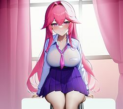 1girls ai_generated big_breasts blouse breasts eyelashes eyeliner female female_only genshin_impact huge_breasts long_hair makeup nai_diffusion shirt skirt stable_diffusion very_long_hair wide_hips yae_miko rating:Questionable score:35 user:BigBoobas