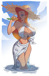 1girls 2022 alternate_version_available artist_signature beach big_breasts bikini bikini_bottom carrot cleavage disney earrings eating_carrot eyeshadow female female_only gewd-boi green_eyes hair_over_one_eye hat holding_carrot hourglass_figure jessica_rabbit lips lipstick long_hair long_red_hair looking_at_viewer mature mature_female mature_woman orange_bikini_bottom pinky_out purple_eyeshadow red_hair red_lipstick solo solo_female sun_hat thighs towel_around_waist white_bikini_top who_framed_roger_rabbit rating:Questionable score:197 user:daft_human