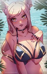 1girls ahri beach big_breasts bikini female female_only himmely k/da_ahri k/da_series league_of_legends light-skinned_female light_skin looking_at_viewer nipple_bulge thick_thighs rating:Explicit score:167 user:deleted8863