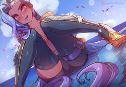 1girls alternate_version_available beach casual female female_only himmely jinx_(league_of_legends) league_of_legends league_of_legends:_wild_rift light-skinned_female light_skin low-angle_view small_breasts teasing rating:Explicit score:104 user:deleted8863