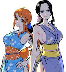 2020s 2022 2girls black_hair blue_eyes breasts busty cleavage clothed female female_only japanese_clothes japanese_clothing kunoichi looking_at_viewer matching_hair/eyes nami nico_robin onami one_piece orange_eyes post-timeskip post_timeskip raine_(acke2445) red_hair shounen_jump sideboob tagme wano_country rating:Explicit score:120 user:scoobert324