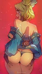 1girls alternate_version_available ass ass_cleavage ass_focus ass_grab blonde_hair butt_crack cameltoe female female_only himmely jacket jacket_pull league_of_legends light-skinned_female light_skin looking_back thigh_gap zeri_(league_of_legends) rating:Explicit score:259 user:deleted8863