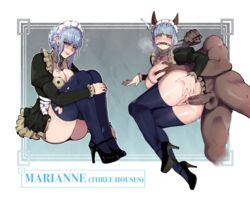 1boy 1girls adapted_costume ahe_gao alternate_costume ass balls bangs bare_thighs big_breasts black_panties blue_hair blush bondage breasts cleavage dark-skinned_male dark_skin dat_ass ear_piercing female femsub fire_emblem fire_emblem:_three_houses gag garreg_mach_monastery_uniform genital_fluids grey_eyes heart heart_cutout high_heels interracial large_ass large_breasts legwear light-skinned_female light_blue_hair light_skin maid maid_headdress maid_uniform maledom marianne_von_edmund mouth_gag nervous nervous_smile nintendo panties pantyshot pantyshot_(sitting) penetration penis piercing sex short_hair shy sitting smile source_request testicles thiccwithaq thick_thighs thighhighs thighs underwear upskirt vaginal_penetration vaginal_sex wavy_mouth rating:Explicit score:540 user:Cursedcrow