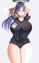 1girls arms_up bloomers blue_archive blue_eyes breasts chomikuplus female gym_clothes hips huge_breasts light-skinned_female light_skin long_hair long_ponytail ponytail purple_hair sweat sweaty_body t-shirt thick_thighs thighs wide_hips yuuka_(blue_archive) yuuka_(gym_uniform)_(blue_archive) rating:Questionable score:76 user:Azure_Shadow