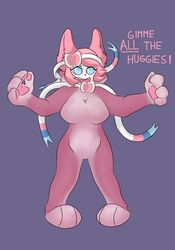  acacia_dune anthro anthrofied asking asking_viewer clothing command costume dialogue eeveelution english_text female generation_6_pokemon hi_res hug_request inviting looking_at_viewer nintendo pink_clothing pokemon pokemon_(species) pokemorph requesting sly_(acacia) solo suit sylveon talking_to_viewer text text_emphasis underline  rating:safe score: user:bot