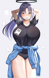 1girls arms_up bloomers blue_archive blue_eyes breasts chomikuplus female gym_clothes hips huge_breasts jacket_around_waist light-skinned_female light_skin long_hair long_ponytail ponytail purple_hair sweat sweaty_body t-shirt thick_thighs thighs wide_hips yuuka_(blue_archive) yuuka_(gym_uniform)_(blue_archive) rating:Questionable score:46 user:Azure_Shadow