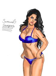  bikini black_hair blue_bikini blue_eyes digital_drawing_(artwork) drawing_scl ibispaintx long_hair modeling original_character posing samuelscl  rating:explicit score: user:drawing_scl