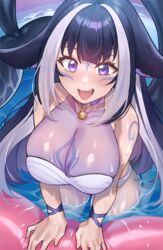 1girls bikini body_markings breasts cleavage female huge_breasts kkamja light-skinned_female light_skin long_hair purple_eyes purple_hair shylily smile swimsuit tail virtual_youtuber wet wet_body rating:Safe score:692 user:Azure_Shadow