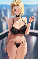 1girls android_18 blonde_hair blue_eyes bra breasts city city_background cityscape cleavage dragon_ball dragon_ball_z female full_body hi_res hips huge_breasts large_breasts light-skinned_female light_skin loodncrood outdoors pale-skinned_female pale_skin panties short_hair shounen_jump slim_waist thick_thighs thighs wide_hips rating:Explicit score:346 user:Azure_Shadow