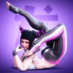 1girls 3d barefoot black_hair bubble_butt capcom contortion curvaceous dark_hair female female_only juri_han laying_on_stomach mikadawn pink_eyes solo street_fighter tongue tongue_out rating:Questionable score:182 user:molothon