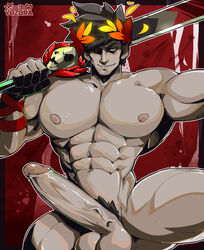 1male abs big_penis erection hades_(game) heterochromia laurel_crown male male_focus male_only muscular muscular_male nude_male penis pubic_hair smile sword testicles weapon yozorac1 zagreus rating:Explicit score:60 user:Pakopop