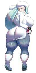 1girls ass big_ass big_breasts big_butt blue_eyes blue_hair breasts butt clothed clothing female female_only gloves large_ass looking_back melony_(pokemon) nintendo pokeball pokemon pokemon_ss simple_background smile solo solo_female thick_thighs voluptuous white_background white_hair wide_hips ytrall rating:Questionable score:333 user:Lunacy