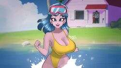 1girls big_breasts blue_eyes blue_hair bouncing_breasts breasts canonical_scene dragon_ball dragon_ball_z eye_contact female female_focus happy huge_breasts ignantastro light_skin long_hair looking_at_viewer maron solo_focus swimsuit thick_thighs thighs voluptuous wide_hips rating:Questionable score:131 user:Thebuki