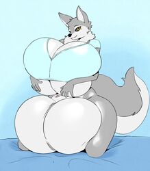 absurd_res angstrom animal_genitalia anthro balls big_balls big_breasts black_sclera bottomless breasts canid canine canis clothed clothing fully_sheathed futa_only futanari genitals gynomorph hand_on_breast hi_res huge_balls huge_breasts hyper hyper_balls hyper_breasts hyper_genitalia intersex kneeling looking_at_viewer luna_(arbiter6172) mammal multicolored_body neck_tuft sheath shirt smile solo topwear tuft two_tone_body voluptuous wolf yellow_eyes rating:Explicit score:47 user:bot