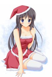  akiyama_mio black_eyes black_hair commentary_request female k-on! long_hair santa_costume solo takataka thighhighs  rating:safe score: user:bot