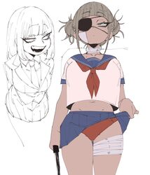 1girls alternate_costume blonde_hair coffing_(artist) eyepatch hi_res himiko_toga knife my_hero_academia panties red_panties school_uniform short_hair source_request thighs underwear weapon rating:Explicit score:192 user:Pickle666