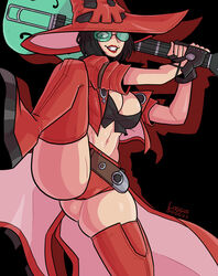 belt boots fingerless_gloves green-tinted_eyewear guilty_gear guilty_gear_strive guitar i-no intimidating jacket loggus_doggus punk ready_to_fight short_shorts sunglasses thigh_boots thighhighs tinted_eyewear witch witch_hat rating:Questionable score:63 user:Log_draws