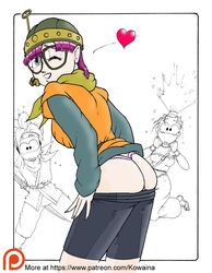  ass ass_focus chrono_trigger glasses helmet kowaina.scary lucca_ashtear purple_hair thong  rating:explicit score: user:kowaina