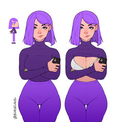 blanclauz bob_cut bored bra breasts cleavage clothed clothing crossed_arms duolingo emo emo_girl female female_focus female_only flashing fully_clothed green_fingernails human human_only large_breasts light-skinned_female light_skin lily_(duolingo) looking_at_viewer purple_hair purple_pants shirt_lift short_hair shoulder_length_hair slim_waist small_waist smartphone solo solo_female solo_focus teasing thigh_gap thin_waist turtleneck white_background wide_hips yoga_pants rating:Questionable score:915 user:reupload