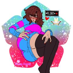 2022 alternate_version_available ass brown_hair clothed erect_nipples female flirting frisk lipstick long_hair milf pantylines red_lipstick tagme undertale undertale_(series) rating:Explicit score:61 user:Miguel16310