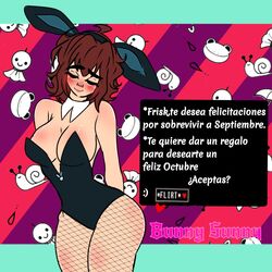 2022 alternate_version_available brown_hair bunnysuit frisk spanish_text tagme undertale undertale_(series) rating:Explicit score:30 user:Miguel16310