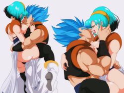 1boy 1girls blue_hair bulchi dragon_ball female fused gogeta husband_and_wife kissing making_out male nala1588 super_saiyan_blue white_fur rating:Explicit score:58 user:Rachel_Raven