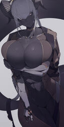 1girls 2d 2d_(artwork) arm_support arm_under_breasts ass bangs bare_midriff belly_button belt black_body black_skin breast_squeeze breast_squish breasts broken_armor choker cleavage cleavage_cutout dark-skinned_female dark_skin female female_focus female_only front_view fully_clothed fur_trim gold_(metal) hair_between_eyes hair_ornament headgear headwear hexagon hexagonal_pattern horn horns ill_(ub1mo) inner_sideboob inner_thighs large_breasts legwear long_ponytail looking_at_viewer midriff navel navel_line necklace non-human open_clothes open_jacket ponytail revealing_clothes robotic_arm short_hair short_sleeves simple_background skin_pattern sole_female solo solo_female solo_focus standing tagme tail thick_tail thighs transparent_clothing ub1mo voluptuous white_background white_hair wide_hips yellow_eyes rating:Questionable score:220 user:CalZone