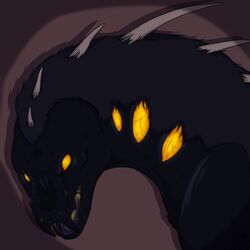  1:1 angry bust_portrait demonic draconic glowing glowing_eyes l46_r4t low_res mink_like portrait quills_(anatomy) shaded snarling solo unknown_species  rating:safe score: user:bot