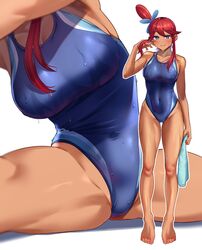 1girls armpits bare_legs blue_eyes breasts brown_skin competition_swimsuit female game_freak hi_res highleg_swimsuit hips huge_breasts looking_at_viewer nintendo one-piece_swimsuit pokemon pokemon_bw red_hair skyla_(pokemon) slim_waist smile solo splits stretching swimsuit thick_thighs thighs toin_(iitoin) wide_hips rating:Questionable score:157 user:Azure_Shadow