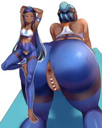 1girls anus armpits ass bar_censor barefoot big_ass big_butt blue_eyes blue_hair breasts censored dark-skinned_female dark_skin female female_only game_freak heart_cutout leggings long_hair nessa_(pokemon) nintendo open_clothes pokemon pokemon_(game) pokemon_ss pussy solo solo_female thick_thighs thighs toin_(iitoin) two_tone_hair yoga yoga_pants rating:Explicit score:228 user:ToggafNaelik