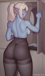 1girls 2022 ass_focus asura_(artist) atera_(mr._darling) back_view backboob big_ass blue_skin blush elf elf_ears locker_room long_hair looking_at_viewer looking_back original pantyhose pointy_ears ponytail rear_view see-through see-through_clothing sweat tagme thick_ass thick_thighs thong topless white_hair wide_hips rating:Questionable score:536 user:Uglydude452