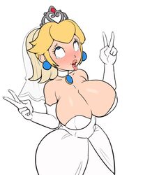 1girls ahe_gao big_breasts big_lips blonde_hair breasts bride earrings embarrassed female female_only grey_impact horny lips mario_(series) nintendo peace_sign pierced_tongue princess_peach royalty super_mario_odyssey tears tears_of_pleasure thick_lips v_sign wedding_dress wedding_peach_(super_mario_odyssey) white_background rating:Questionable score:314 user:Kamajji