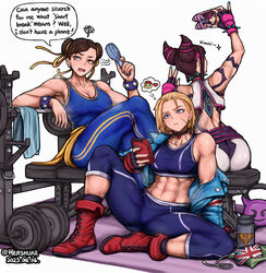 2023 3girls abs aqua_nails ass belt black_gloves black_hair black_pants black_sports_bra blonde_hair blue_bodysuit blue_eyes blue_jacket blush bodysuit boots breasts brown_hair cammy_white capcom capri_pants chun-li cleavage collar combat_boots commentary cropped_jacket crossed_legs dat_ass dated double_bun double_vertical_stripe earrings english_commentary english_text eyeliner facial_scar female female_only fingerless_gloves full_body fully_clothed gloves gym hair_bun hair_horns hair_ornament hair_ribbon hand_fan handheld_fan hershuar holding holding_fan holding_phone jacket jewelry juri_han kettlebell large_breasts makeup medium_breasts multiple_belts multiple_girls muscular muscular_female padded_gloves pants phone pinky_out red_footwear ribbon round_ass scar scar_on_cheek scar_on_face selfie short_hair sitting_on_bench speech_bubble spiked_collar spikes sports_bra spread_legs street_fighter street_fighter_6 street_fighter_alpha studded_bracelet sweat thick_thighs thighs towel v weights white_background white_pants yoga_pants rating:Safe score:315 user:Giganto