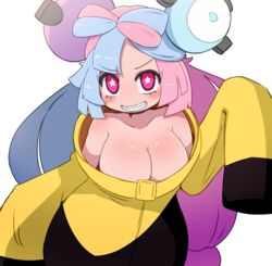 1girls big_breasts blue_and_pink_hair breasts chibi cleavage eye_contact female female_focus female_only game_freak huge_breasts iono_(pokemon) long_hair looking_at_viewer makino_nono nintendo oversized_clothes oversized_hoodie pink_hair pokemon pokemon_(game) pokemon_sv sharp_teeth simple_background smile solo two_tone_hair white_background rating:Questionable score:110 user:Yappomi