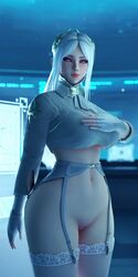 3d big_breasts blue_eyes cosplay hand_on_breast irelia_xan ireliabubblebutt league_of_legends lingerie nier:_automata pussy thick_thighs thighhighs white_hair yorha_commander rating:Explicit score:189 user:AresTheMerciless