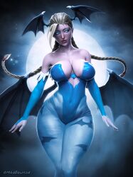 1girls 3d 3d_(artwork) bat_wings big_breasts blonde_hair blue_eyes blue_leotard braid breasts cammy_white capcom cleavage clothing cosplay darkstalkers female female_only hair hips large_breasts leggings legwear leotard lips mikadawn morrigan_aensland_(cosplay) solo solo_female street_fighter thick_lips thick_thighs thighs wide_hips wings rating:Questionable score:77 user:daft_human