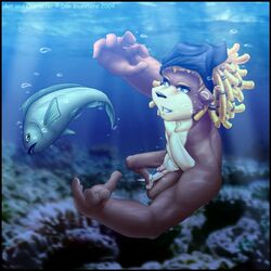  2004 animal_genitalia anthro dan_bluestone fish furry male male_only nude original original_character otter penis swimming tail underwater  rating:explicit score: user:bot