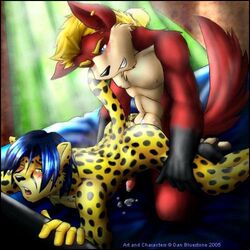  anal anthro canine cheetah cum dan_bluestone feline fur furry furry_only gay male no_humans penis sex wolf  rating:explicit score: user:bot