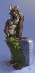  1boy anthro canine collar fur furry male male_only piercing solidasp solo topless  rating:explicit score: user:bot