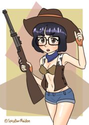  black_hair cowgirl glasses glasses_yanagi_(spicybarmaiden) hat short_hair spicybarmaiden  rating:questionable score: user:spicybarmaiden